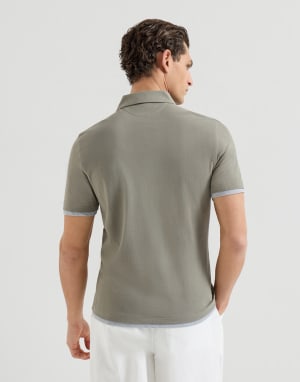 Piqué polo shirt Khaki Man - Brunello Cucinelli