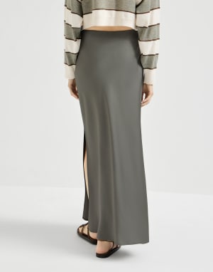 Fluid Bias-Cut skirt Olive Woman - Brunello Cucinelli