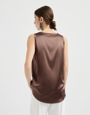 Stretch silk satin camisole Brown Woman - Brunello Cucinelli