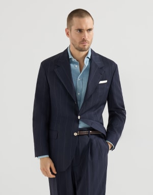 Chalk stripe blazer Navy Blue Man - Brunello Cucinelli