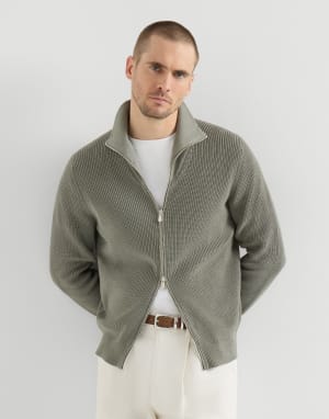 Half English Rib knit cardigan Military Man - Brunello Cucinelli