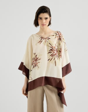 Bloom print poncho-style top Beige Woman - Brunello Cucinelli