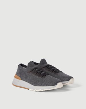 Cotton and calfskin runners Anthracite Man - Brunello Cucinelli