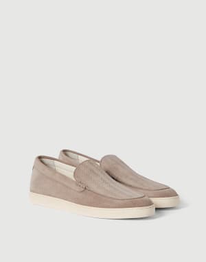 Chevron-effect suede slip-ons Light Grey Man - Brunello Cucinelli