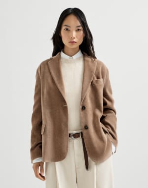 Fluid corduroy blazer Cappuccino Woman - Brunello Cucinelli
