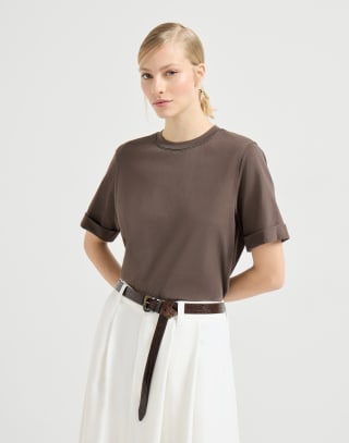 T-Shirt aus Baumwolljersey Braun Damen - Brunello Cucinelli