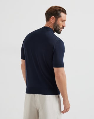Camiseta en punto Azul Aviación Hombre - Brunello Cucinelli