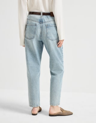 Baggy Tapered-Hose Helles Jeansblau Damen - Brunello Cucinelli