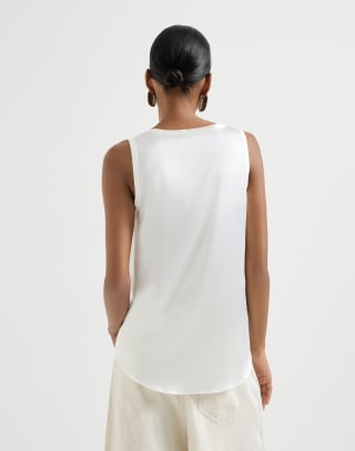 Top aus Seidensatin mit Stretch Weiß Damen - Brunello Cucinelli