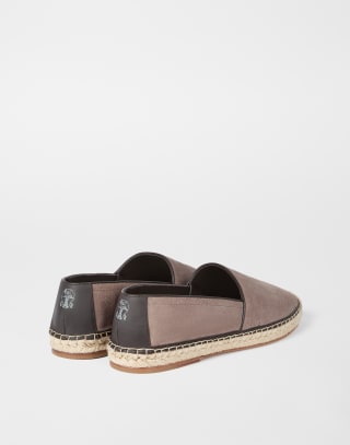 Washed suede espadrilles with piping Taupe Man - Brunello Cucinelli