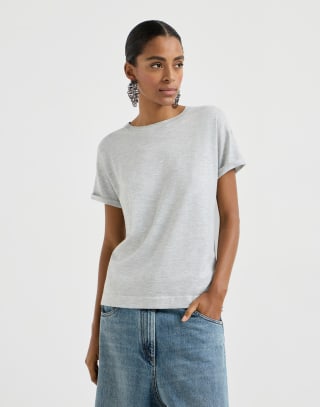 Leichter Pullover aus Kaschmir und Seide Hellgrau Damen - Brunello Cucinelli