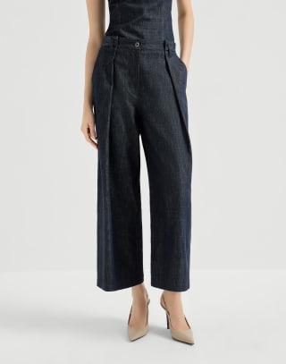 Pleated A-line trousers Denim Woman - Brunello Cucinelli