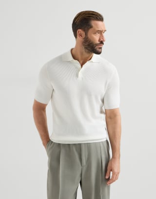 Polo en maille point côtes Panama Homme - Brunello Cucinelli