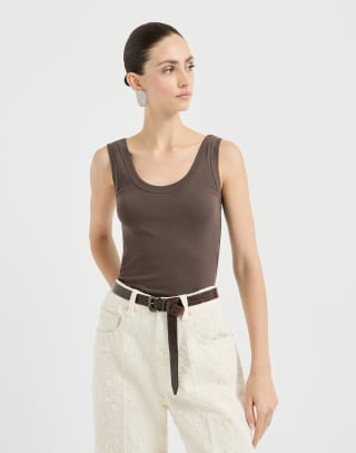 Top aus Rippenjersey Braun Damen - Brunello Cucinelli
