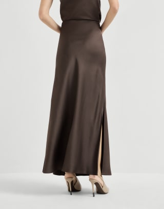 Fluid Bias-Cut skirt Cocoa Woman - Brunello Cucinelli
