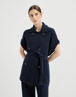 Cotton Diamond yarn vest Blue Woman - Brunello Cucinelli