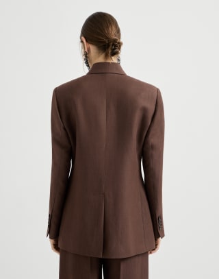 Fluid twill blazer Cocoa Woman - Brunello Cucinelli