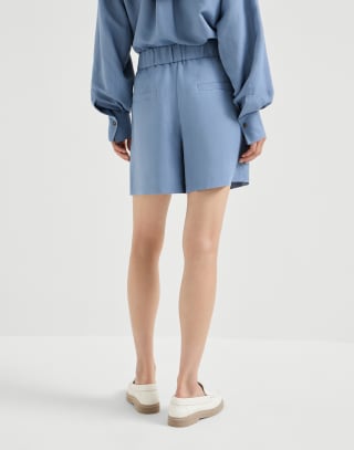 Fluid twill baggy shorts Azure Woman - Brunello Cucinelli