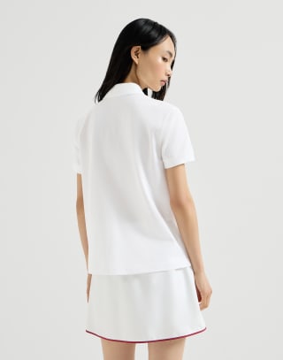 Poloshirt aus Baumwollpikee mit Stretch mit Logo Weiß Damen - Brunello Cucinelli