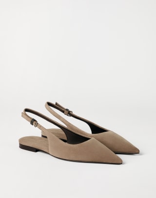 Slingbacks plats en daim Marron Femme - Brunello Cucinelli
