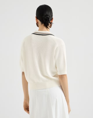 Poloshirt in Rippenstrick Weiß Damen - Brunello Cucinelli