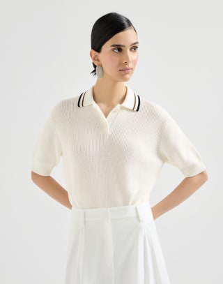 Poloshirt in Rippenstrick Weiß Damen - Brunello Cucinelli