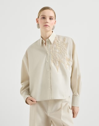 Shirt with dazzling seabed embroidery Panama Woman - Brunello Cucinelli