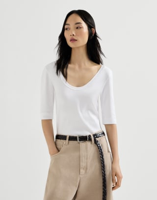 T-Shirt mit Monili Weiß Damen - Brunello Cucinelli
