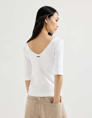T-Shirt mit Monili Weiß Damen - Brunello Cucinelli