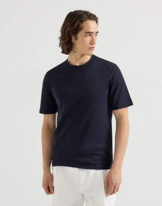 Tee-shirt ras-de-cou en jersey de coton Bleu Marine Homme - Brunello Cucinelli