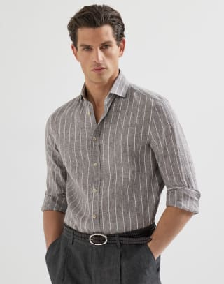 Chalk stripe shirt Hazelnut Man - Brunello Cucinelli