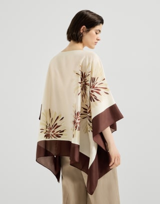 Bloom print poncho-style top Beige Woman - Brunello Cucinelli
