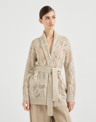 Dazzling water lilies cardigan Beige Woman - Brunello Cucinelli