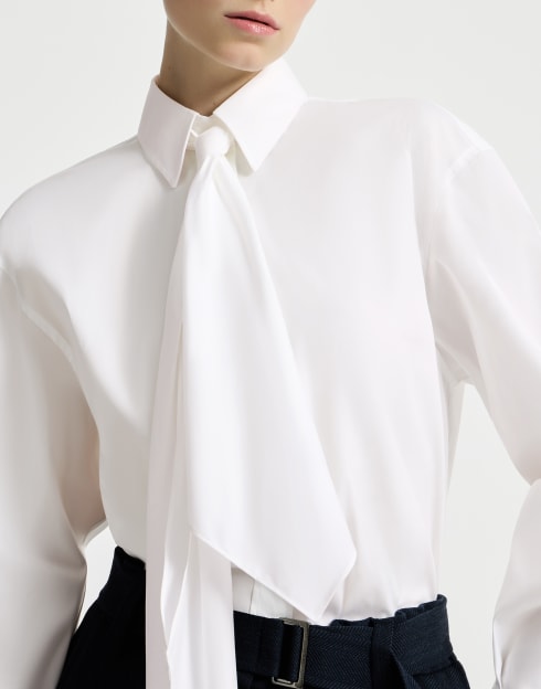 Chemise à cravate décoration Monile Blanc Femme - Brunello Cucinelli