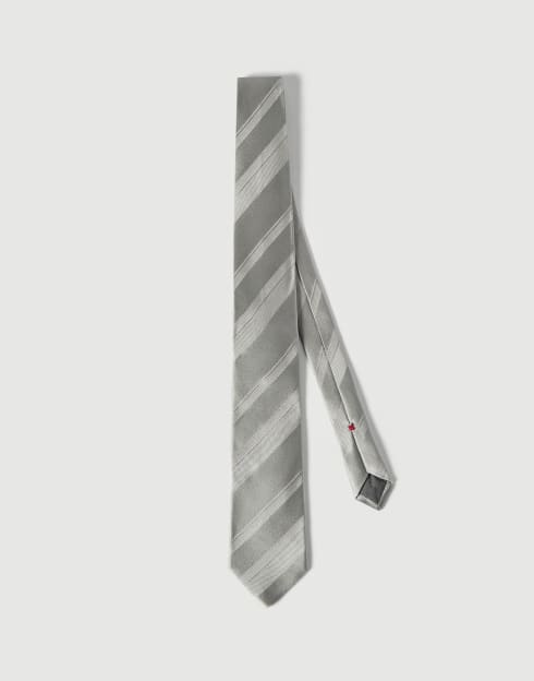Striped silk tie Pearl Grey Man - Brunello Cucinelli