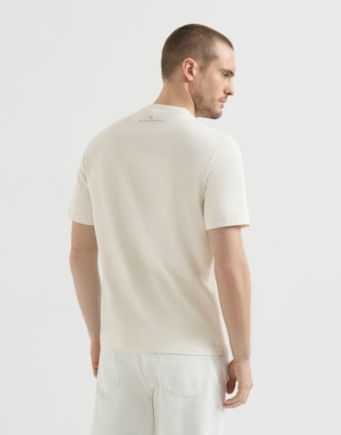 Camiseta con bordado y estampado Blanco Hombre - Brunello Cucinelli