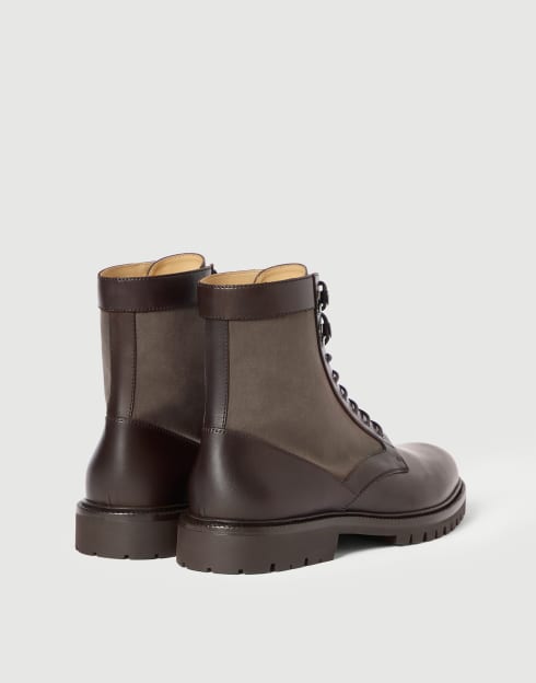 Calfskin and techno fabric boots Coffee Man - Brunello Cucinelli