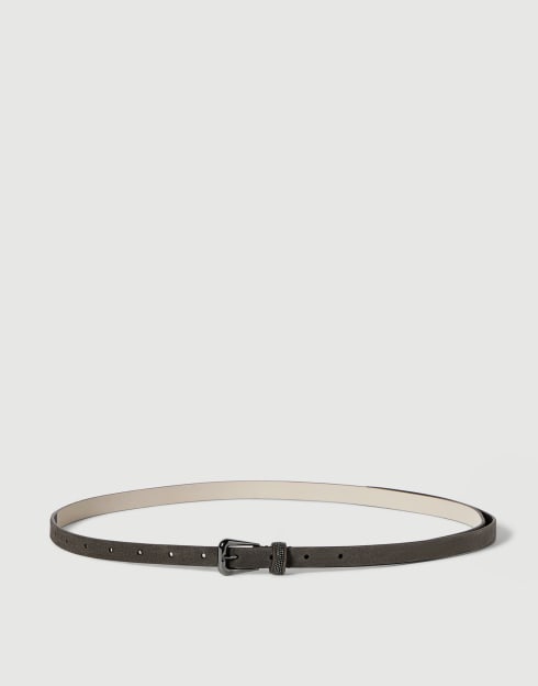 Ceinture en daim avec boucle brillante Poivre Femme - Brunello Cucinelli