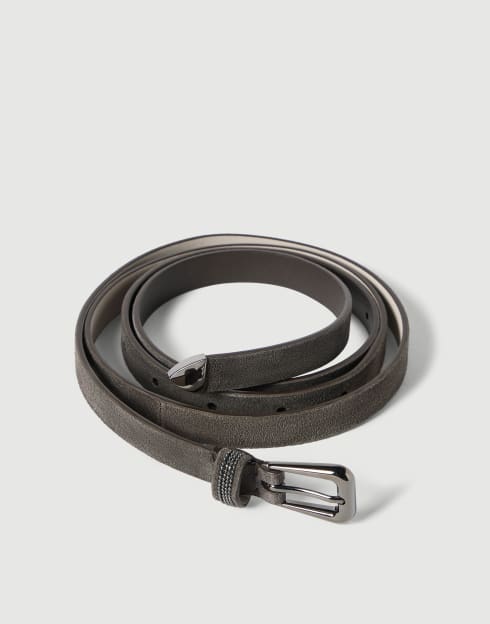 Ceinture en daim avec boucle brillante Poivre Femme - Brunello Cucinelli