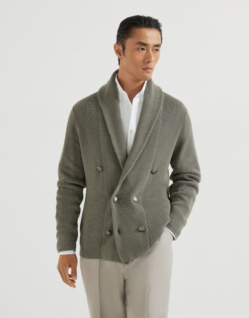 Cardigan with metal buttons Khaki Man - Brunello Cucinelli