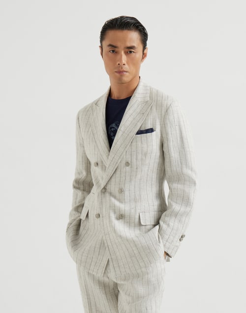 Blazer en sarga con rayas diplomáticas Gris Claro Hombre - Brunello Cucinelli