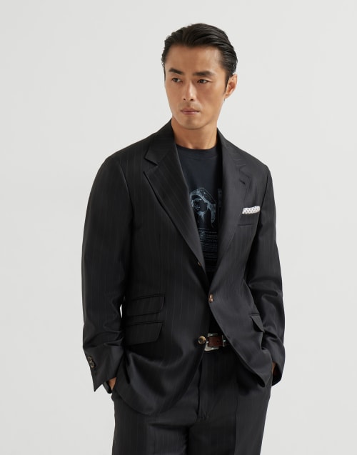 Chalk stripe deconstructed Cavallo blazer Black Man - Brunello Cucinelli