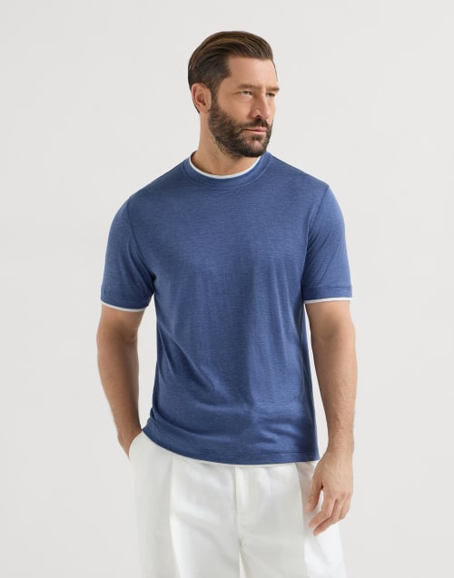 T-shirt with faux-layering Denim Man - Brunello Cucinelli