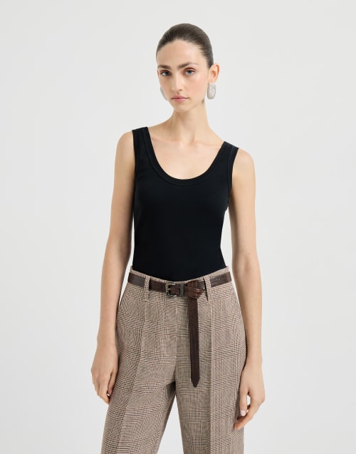 Haut en jersey côtelé Noir Femme - Brunello Cucinelli