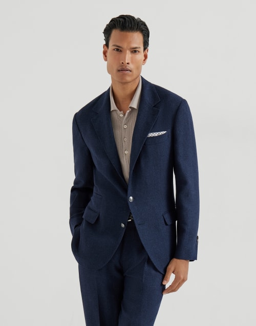 Hopsack deconstructed blazer Navy Blue Man - Brunello Cucinelli