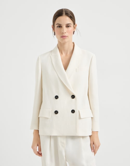 Fluid twill blazer Ivory Woman - Brunello Cucinelli