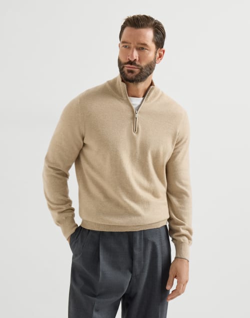 Pullover aus Kaschmir mit Reißverschluss Beige Herren - Brunello Cucinelli
