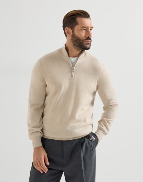 Pullover aus Kaschmir mit Reißverschluss Sand Herren - Brunello Cucinelli