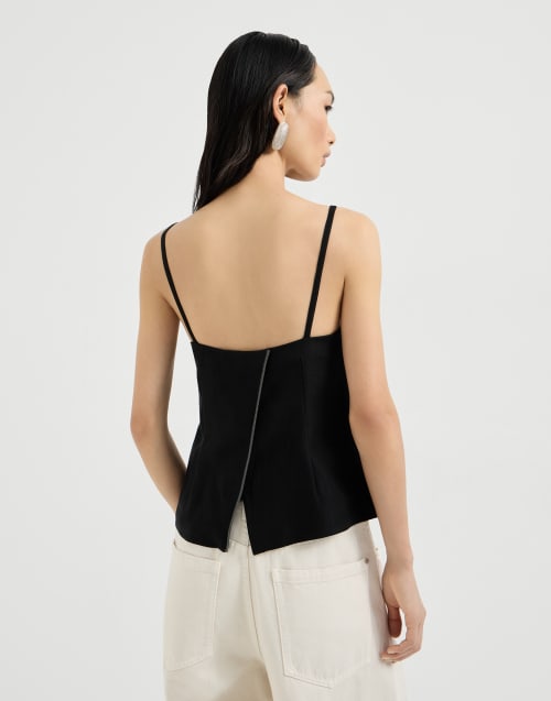 Fluid twill top with monili Black Woman - Brunello Cucinelli