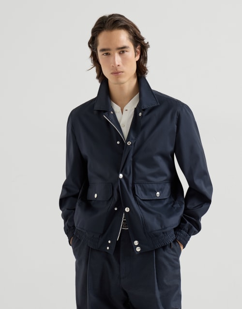 Bonded fabric outerwear jacket Navy Blue Man - Brunello Cucinelli